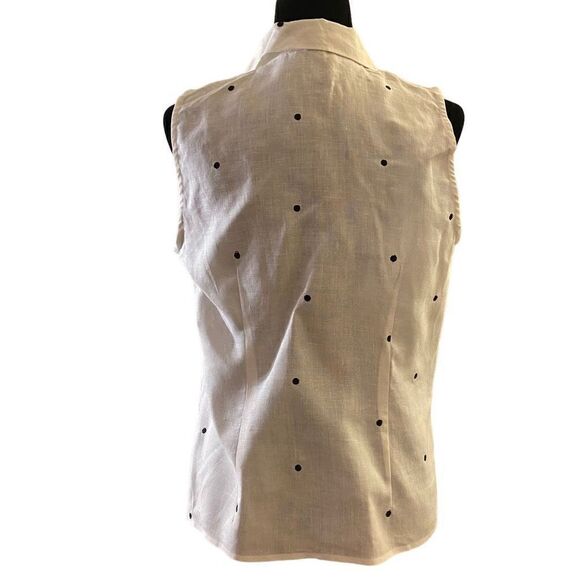 Richard Malcom 100% Irish Linen White with Black‎ Polkadot Sleeveless Top - Picture 4 of 12